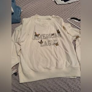 American Eagle Outfitters White Butterfly Sweater